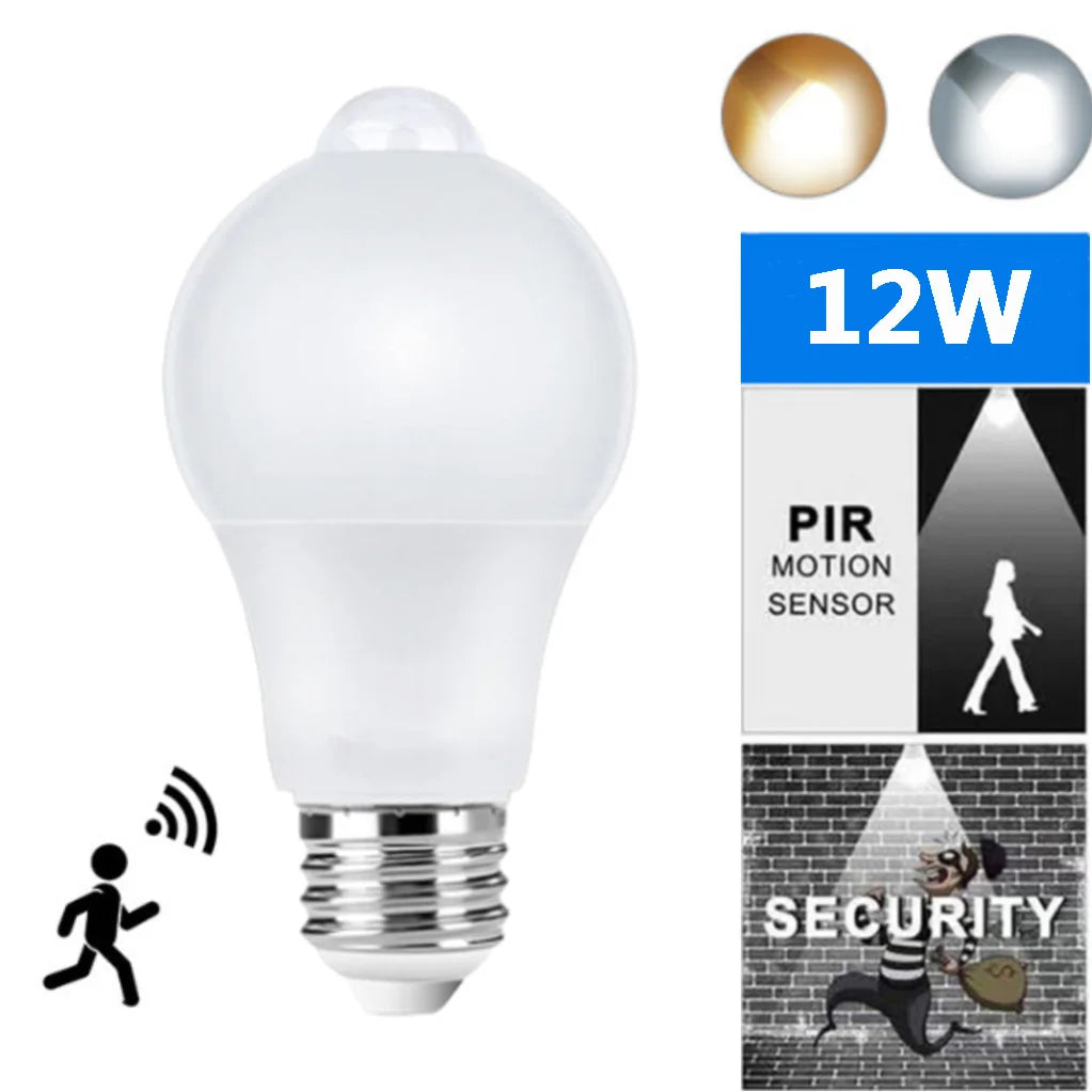 Motion-Activated LED Bulb (PIR Sensor, E27, 12W)