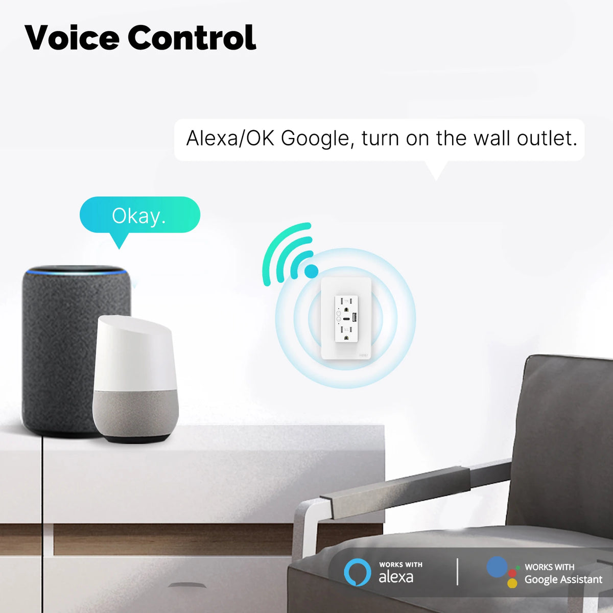 MOES Smart Wall Outlet with USB-C — WiFi, Alexa & Google Home