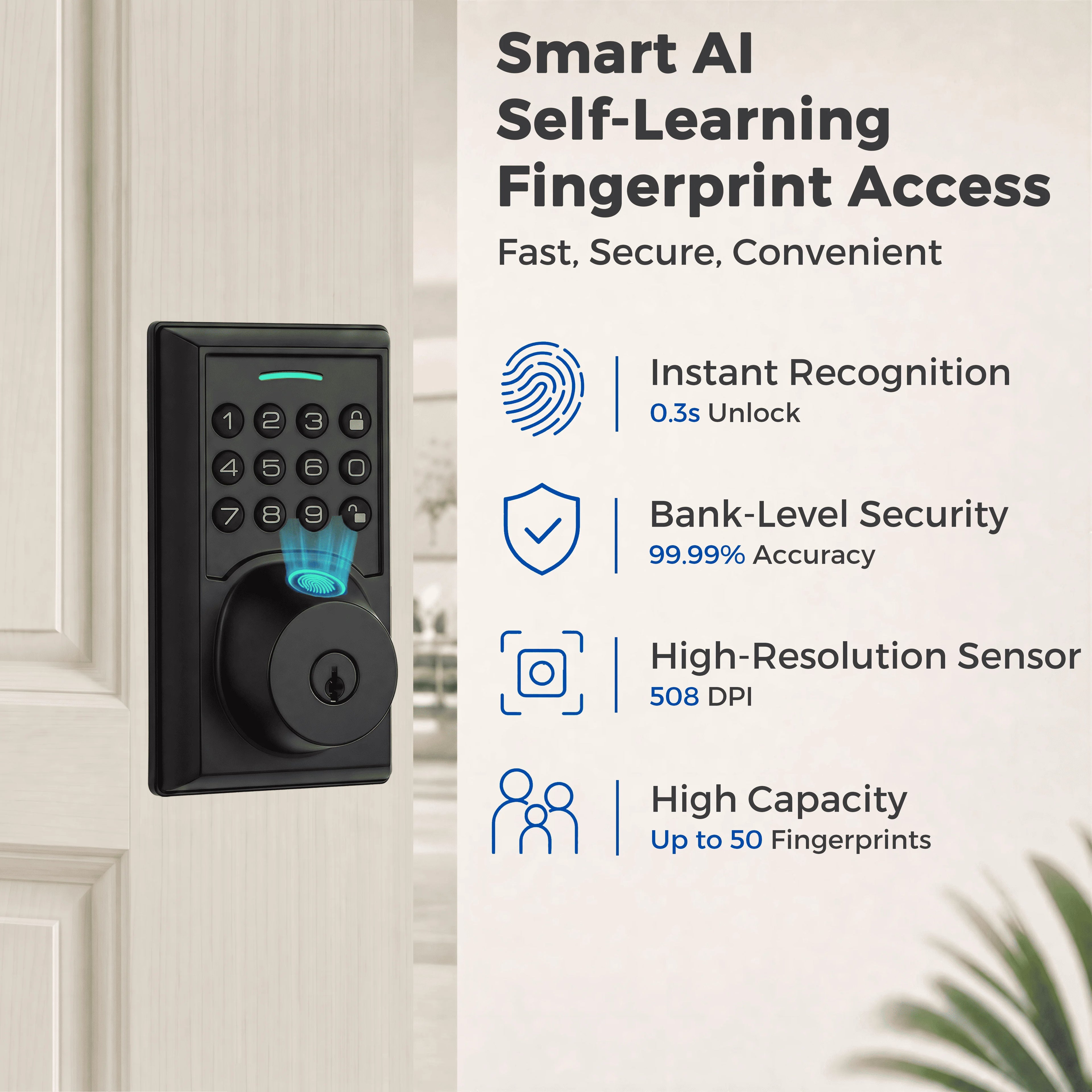 Fingerprint Smart Deadbolt Lock — Keypad, App & Auto-Lock