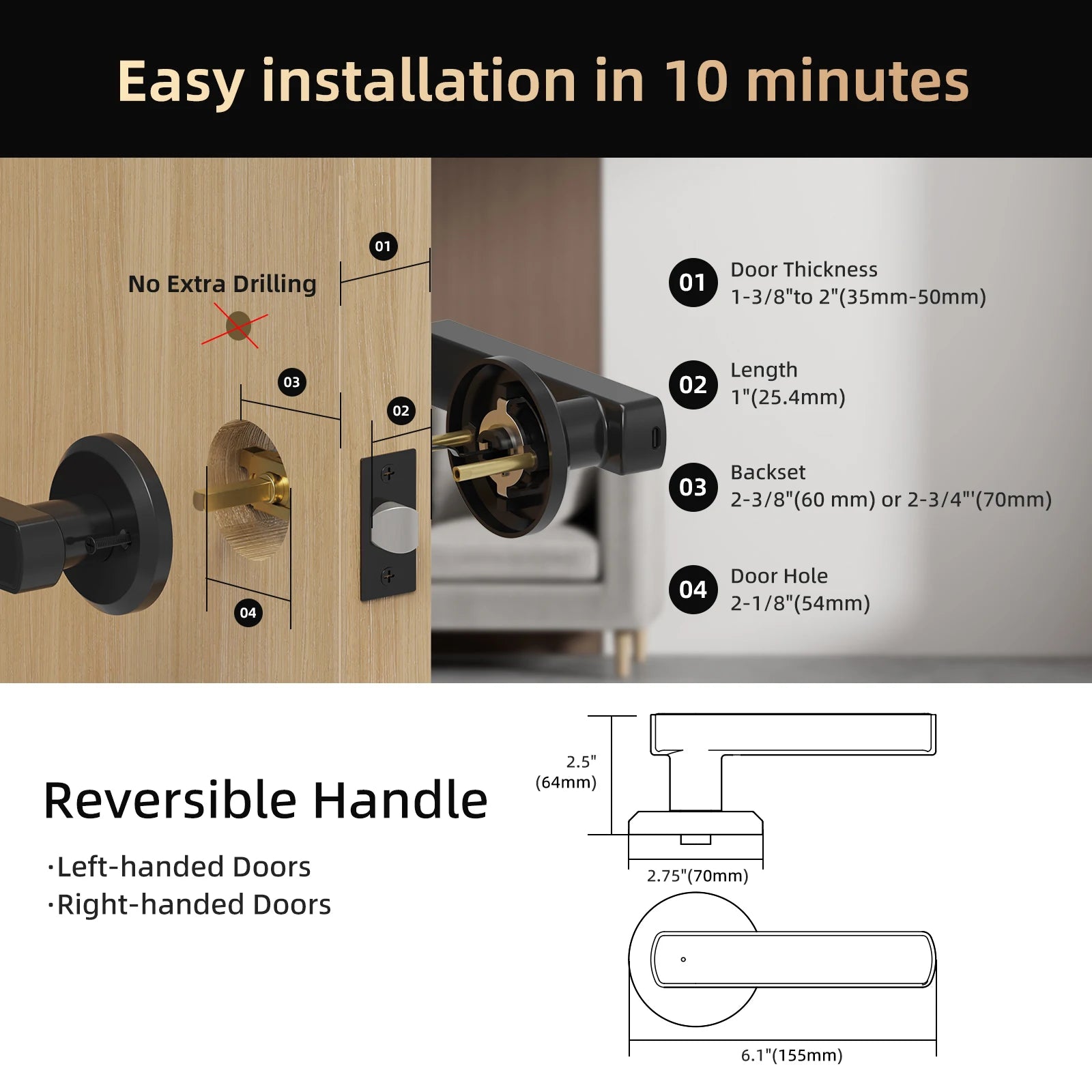 Smart Lever Handle Lock — Fingerprint, Keypad & App (Indoor)