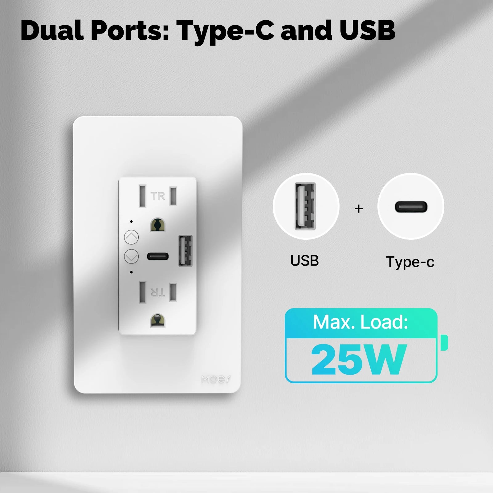 MOES Smart Wall Outlet with USB-C — WiFi, Alexa & Google Home
