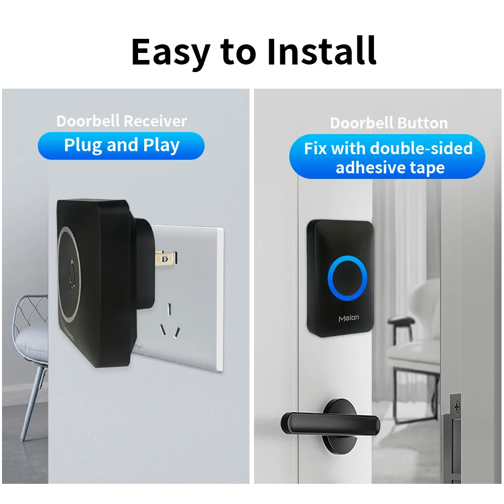 Wireless Doorbell Chime — IP65 Waterproof, 60 Tones