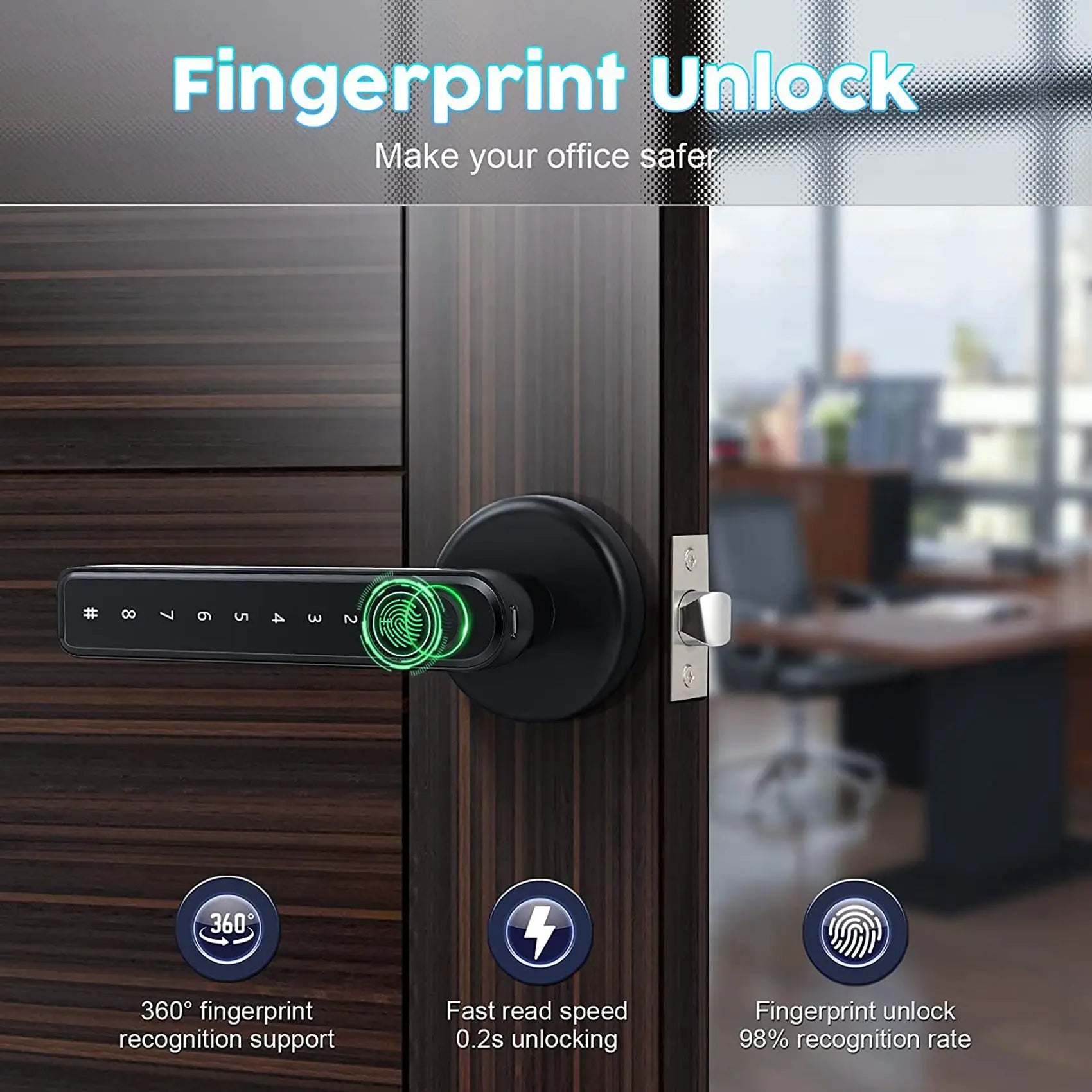 Fingerprint Door Knob Lock with Keypad — Home, Office & Rental