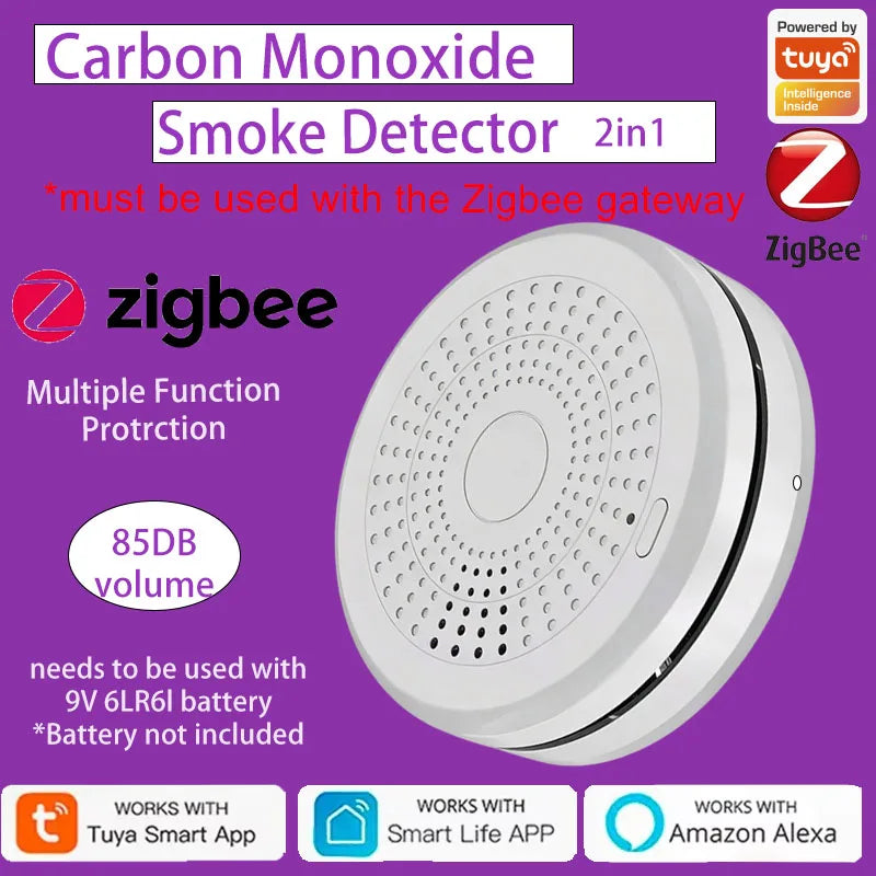 Zigbee Smoke & Carbon Monoxide Detector — App Alerts, Multi-Packs