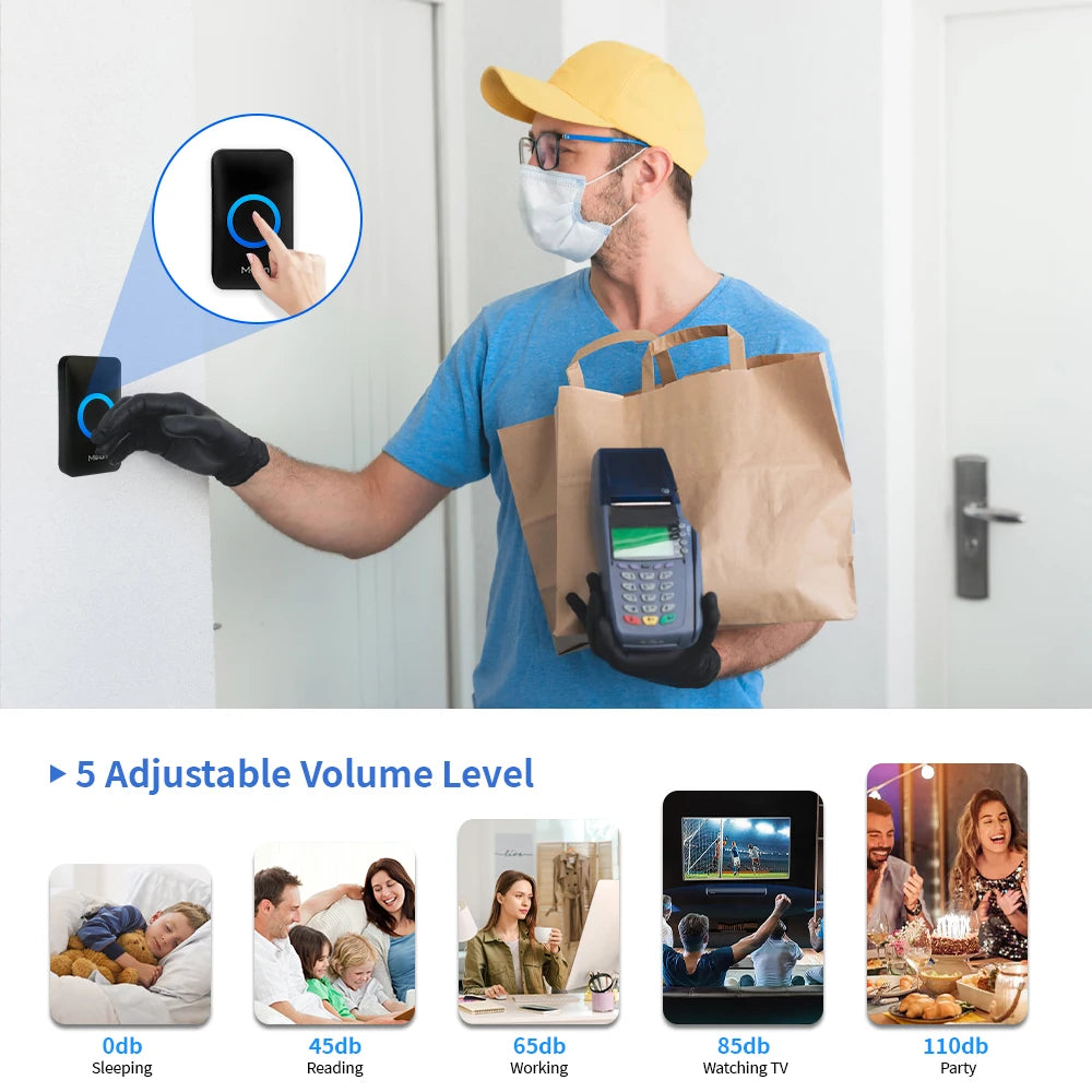 Wireless Doorbell Chime — IP65 Waterproof, 60 Tones
