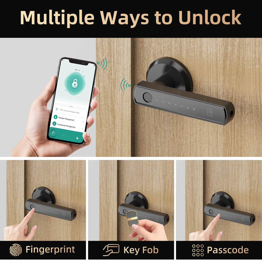 Smart Lever Handle Lock — Fingerprint, Keypad & App (Indoor)