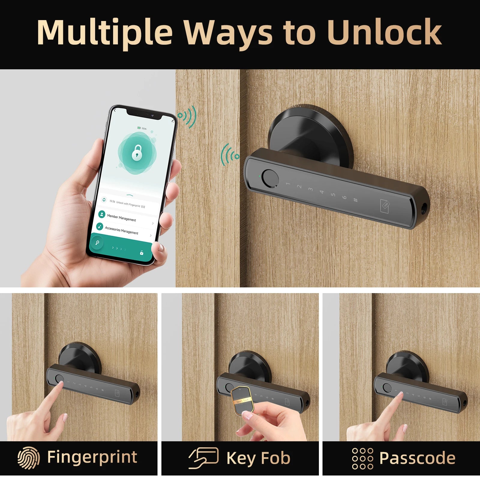 Smart Lever Handle Lock — Fingerprint, Keypad & App (Indoor)