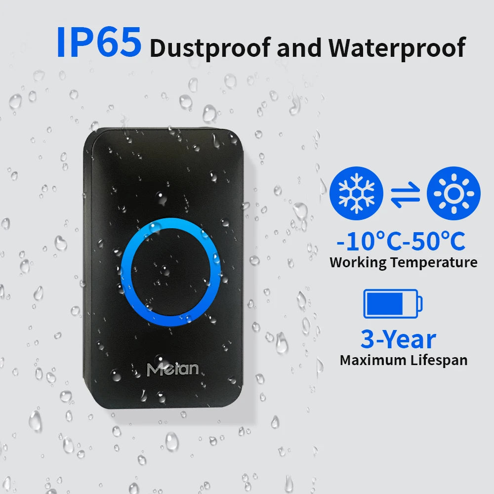 Wireless Doorbell Chime — IP65 Waterproof, 60 Tones