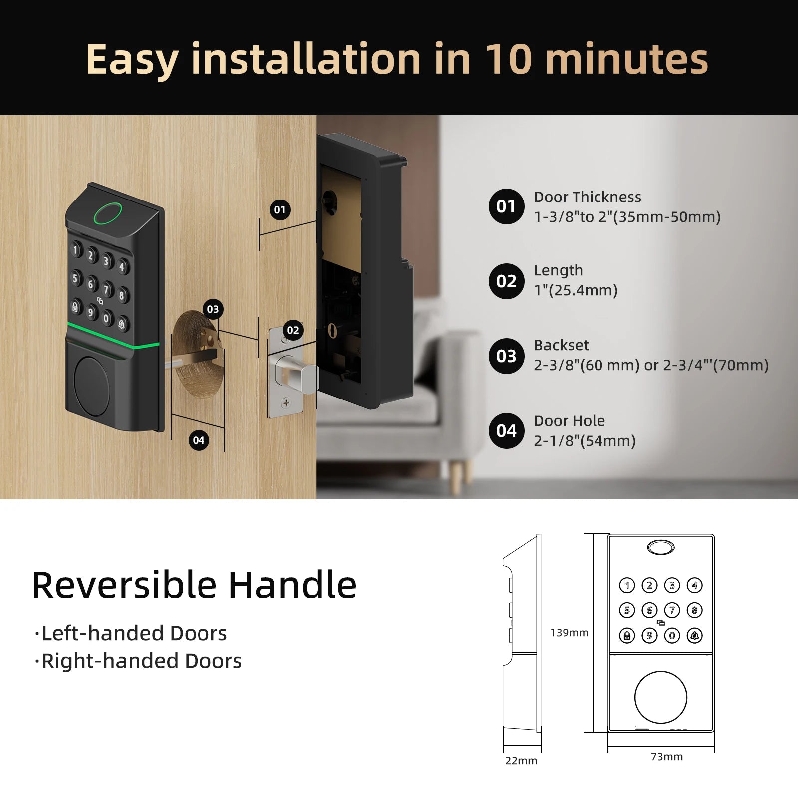 Smart Door Handle Lock — Fingerprint, Passcode & App Control