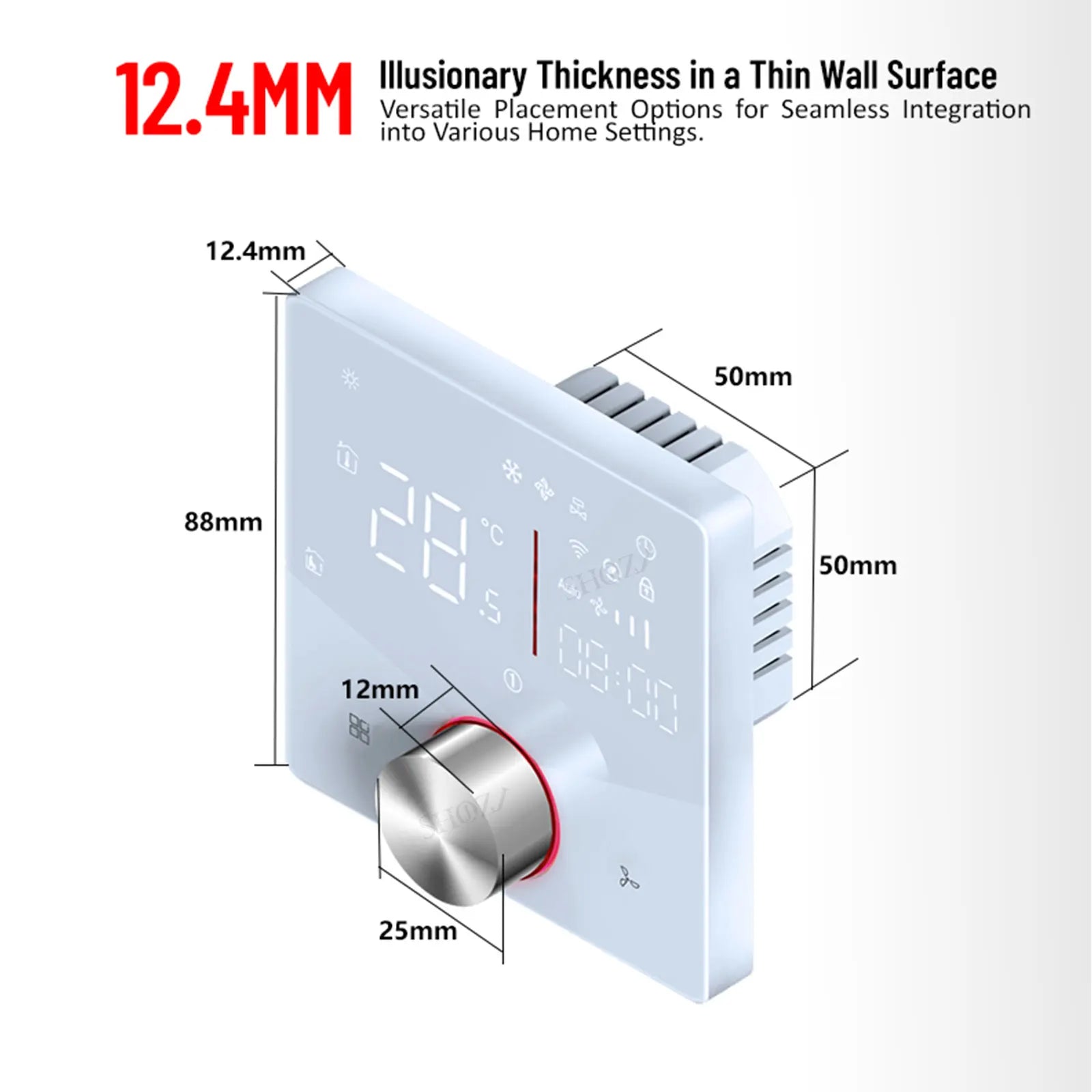 Smart Fan Coil Thermostat — 24V Central Air, 2/4-Pipe, 3-Speed