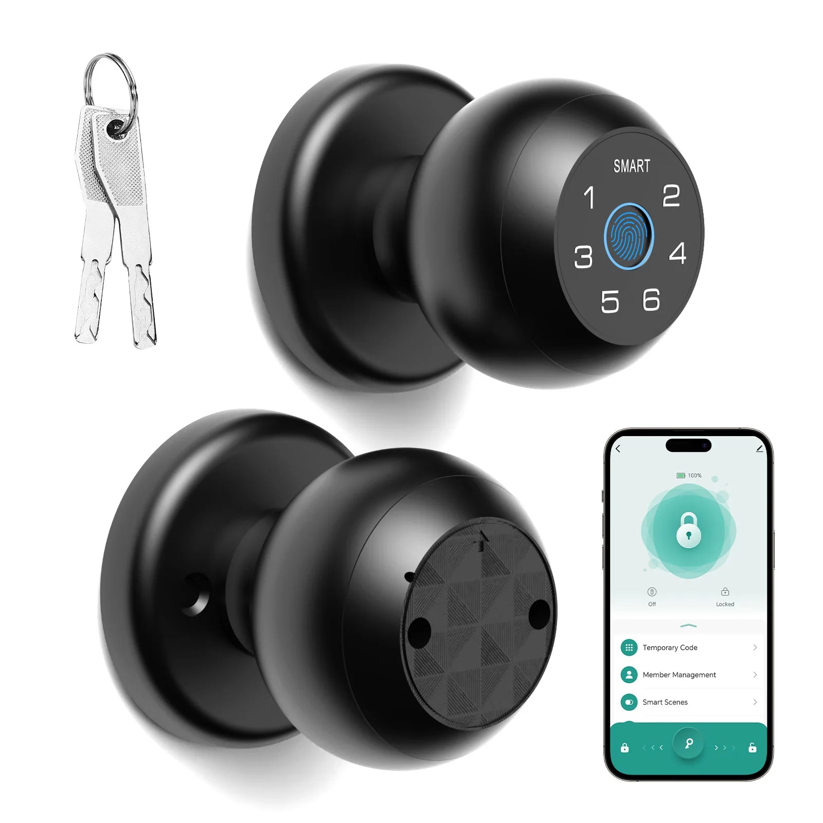 Smart Door Knob Lock — Fingerprint, Keypad & App (Indoor)