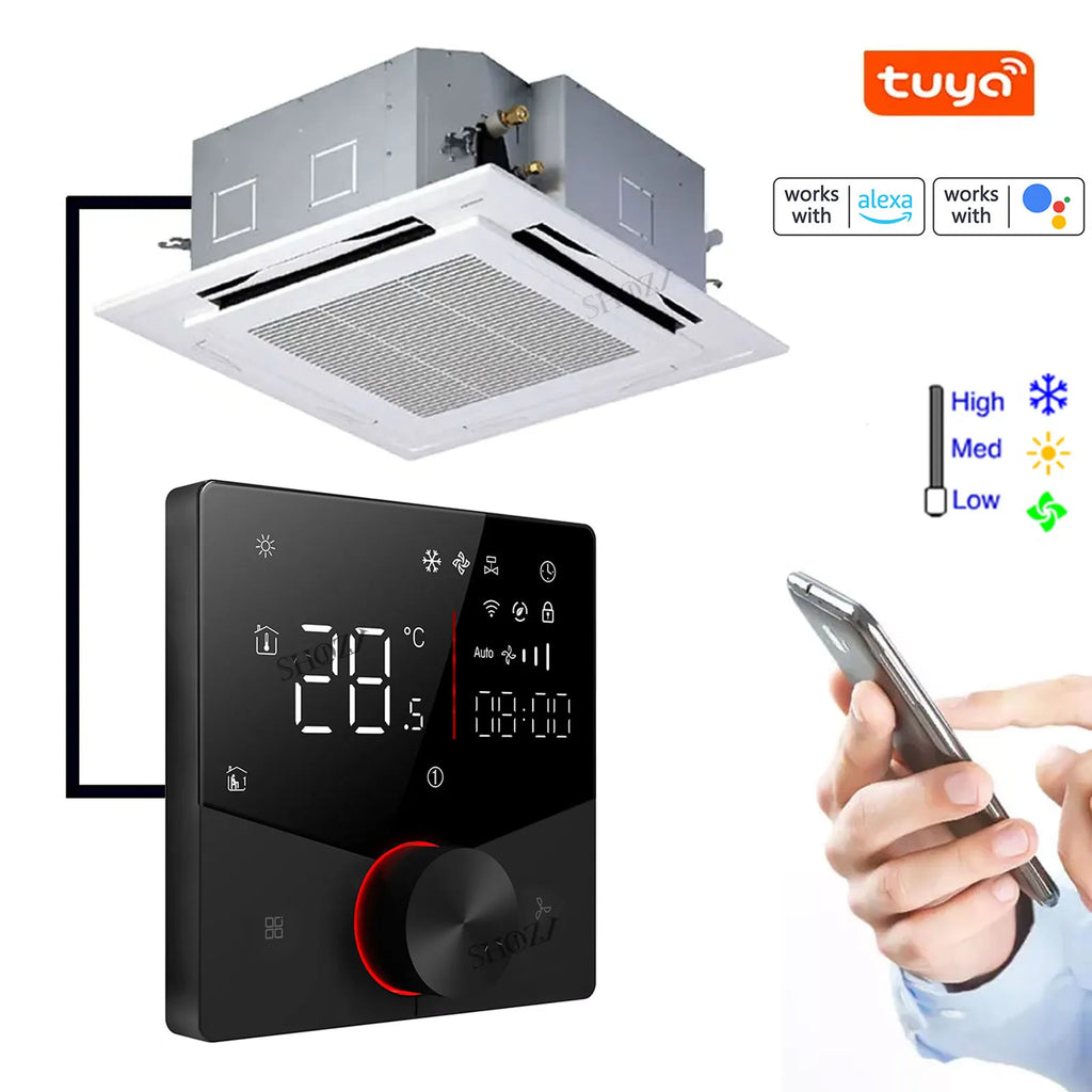 Smart Fan Coil Thermostat — 24V Central Air, 2/4-Pipe, 3-Speed