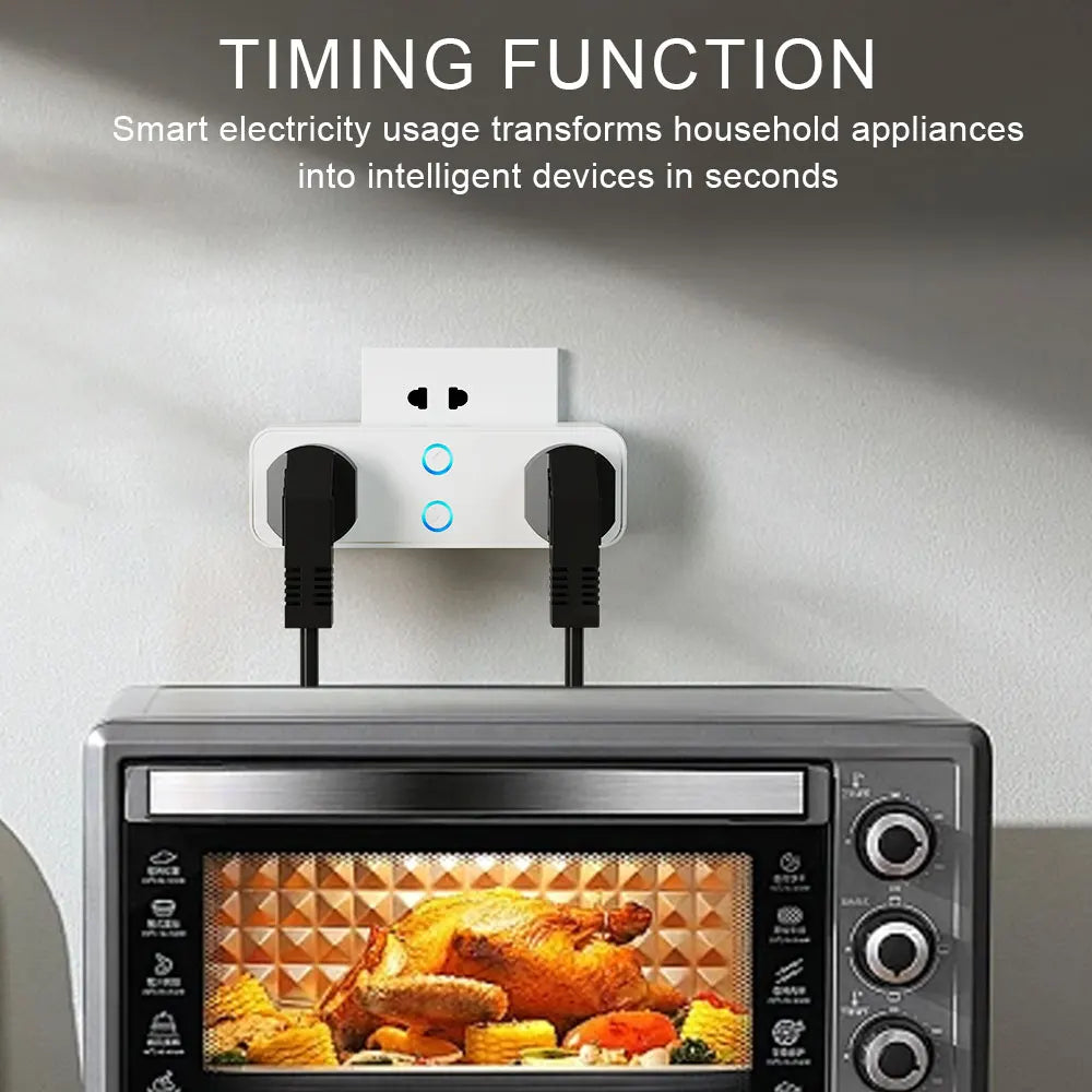 Smart Dual Outlet Plug — WiFi, Timer & Voice Control