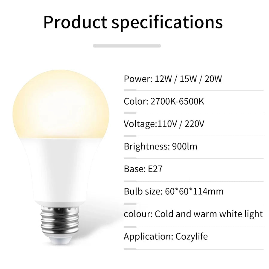 Smart WiFi LED Bulb — E27, Dimmable White & Warm White