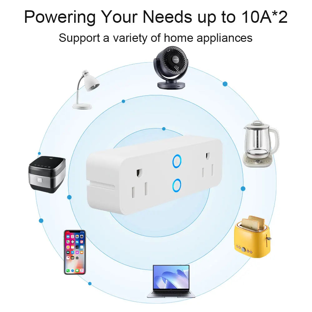 Smart Dual Outlet Plug — WiFi, Timer & Voice Control