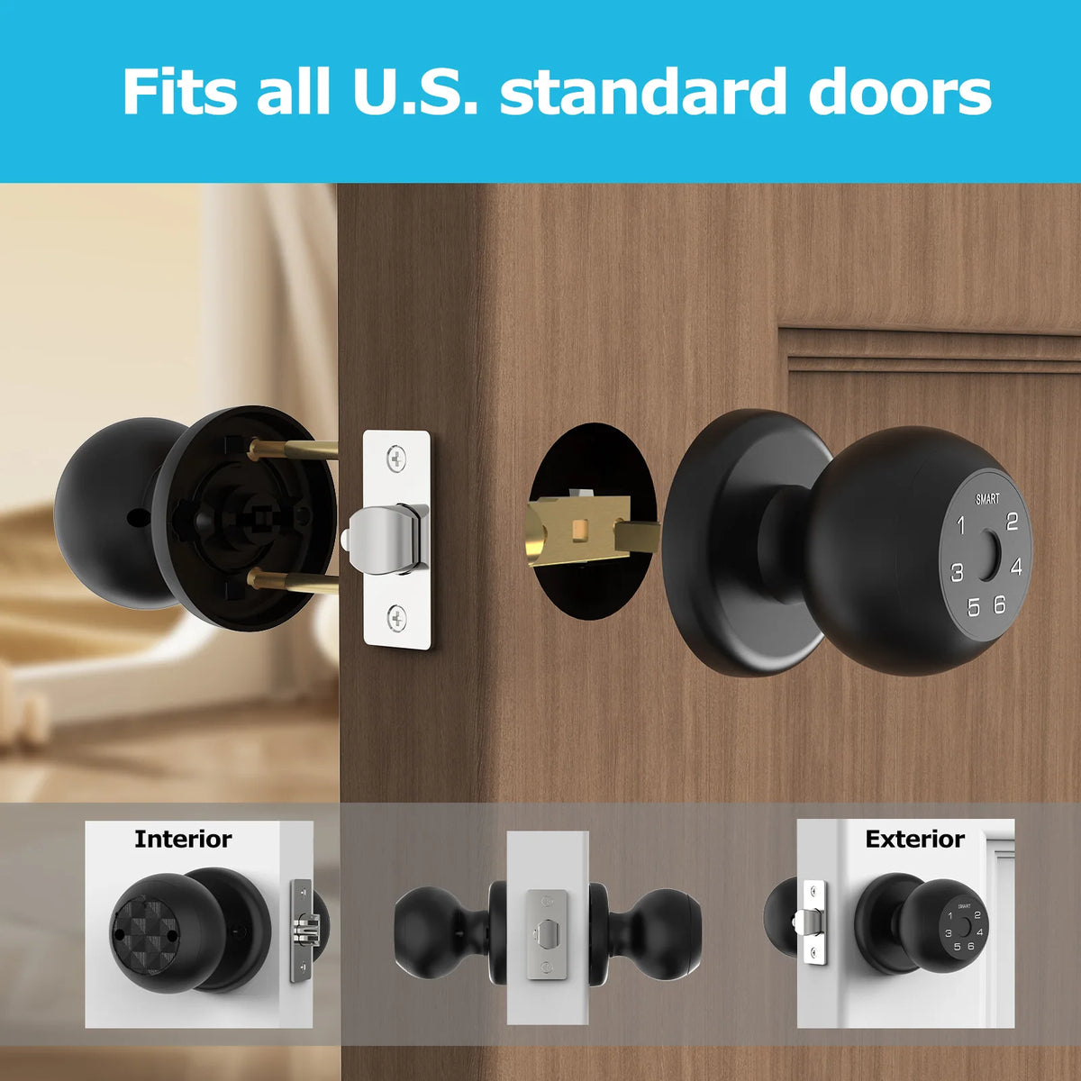 Smart Door Knob Lock — Fingerprint, Keypad & App (Indoor)