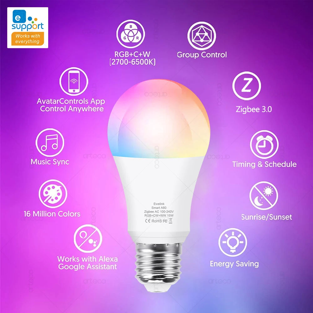Zigbee Smart RGB LED Bulb (E27, 15W & 18W)