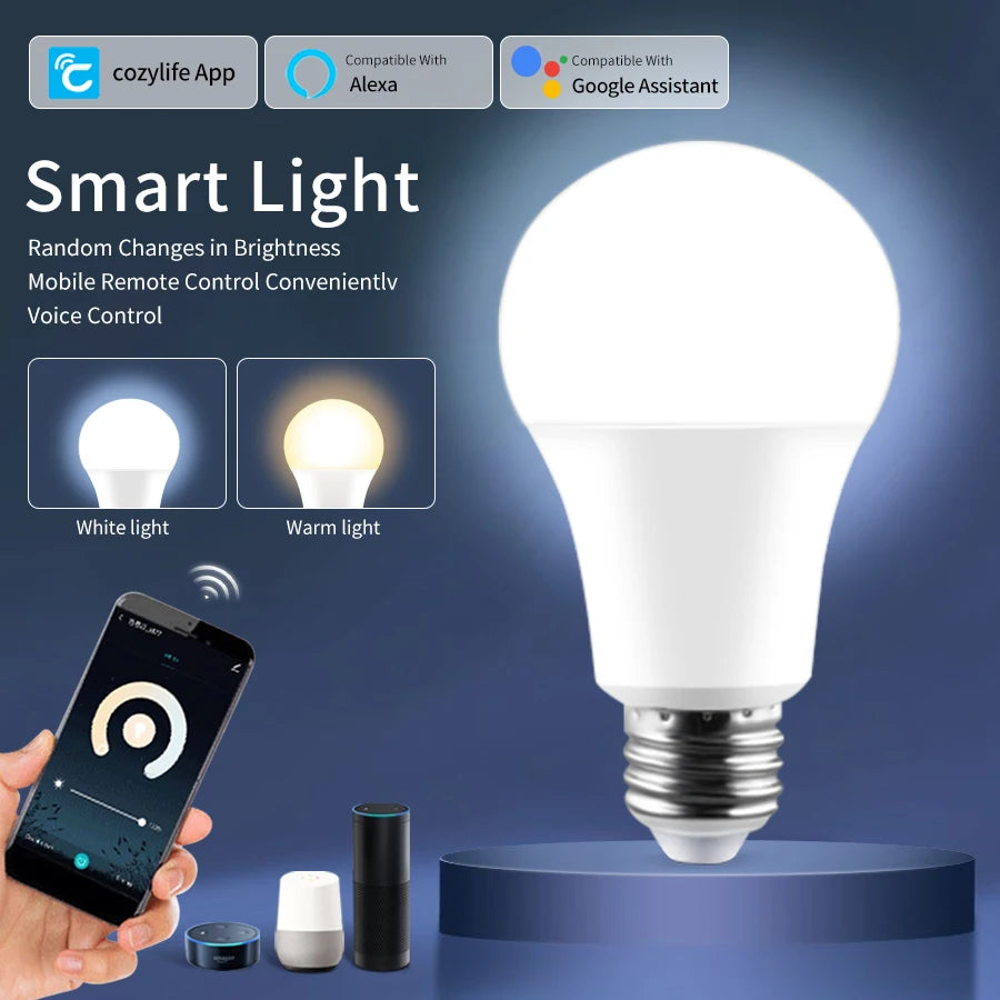 Smart WiFi LED Bulb — E27, Dimmable White & Warm White