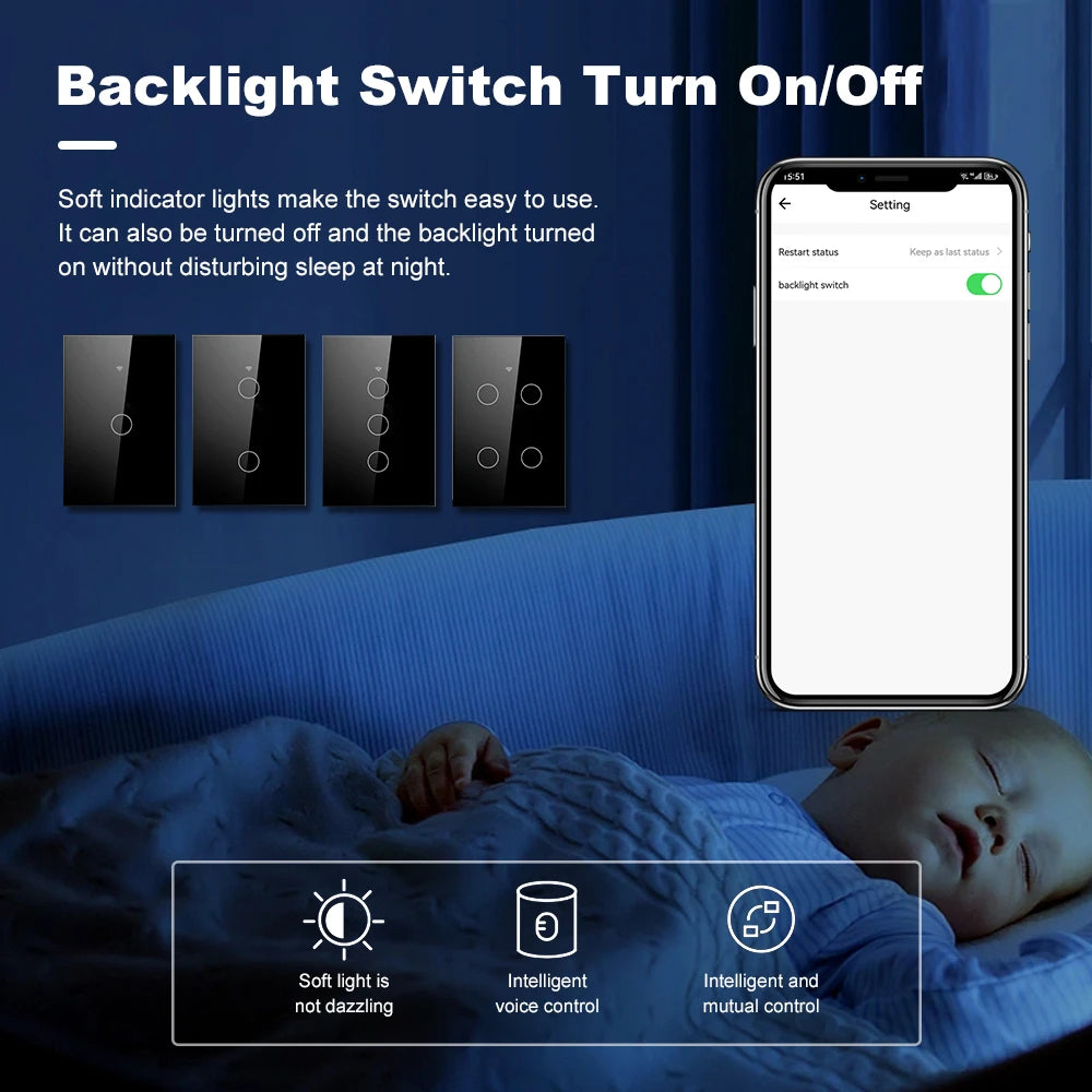 Smart WiFi Touch Wall Switch (1-4 Gang)