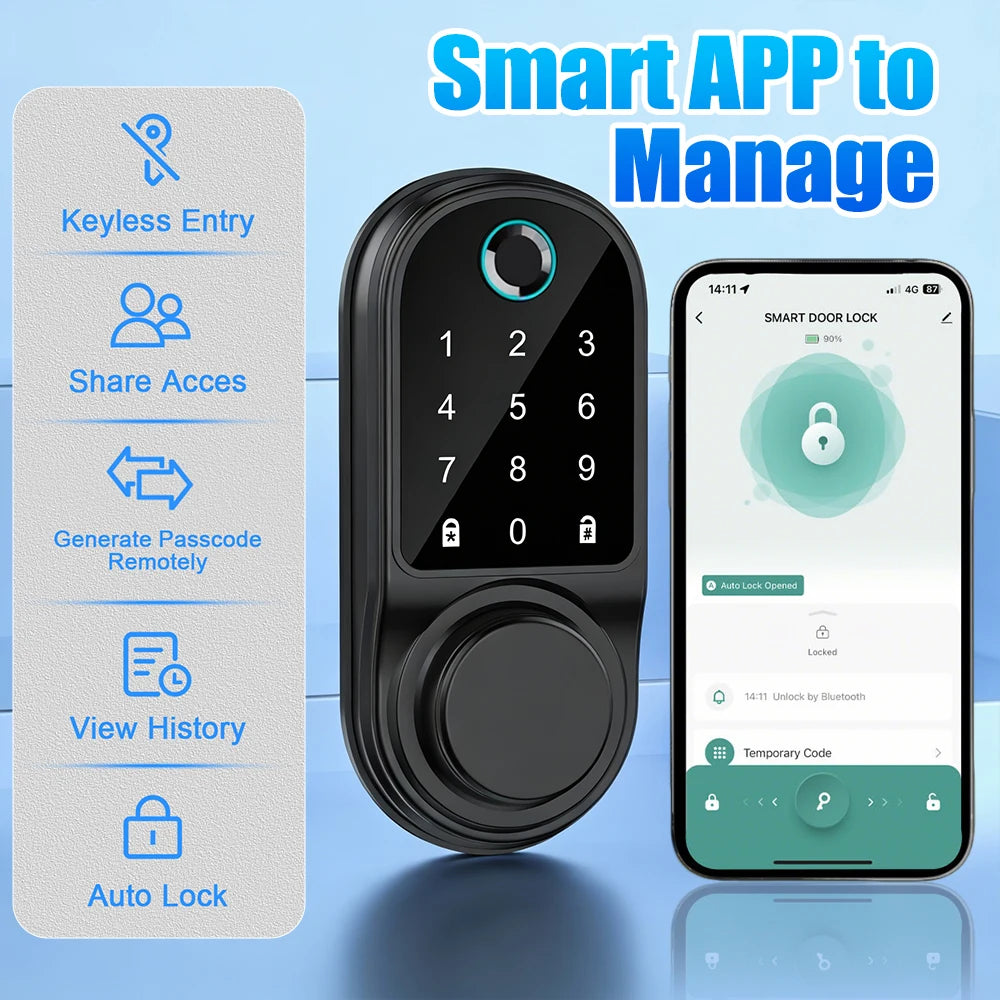 Bluetooth Smart Deadbolt — Fingerprint, Keypad, IC Card & Key