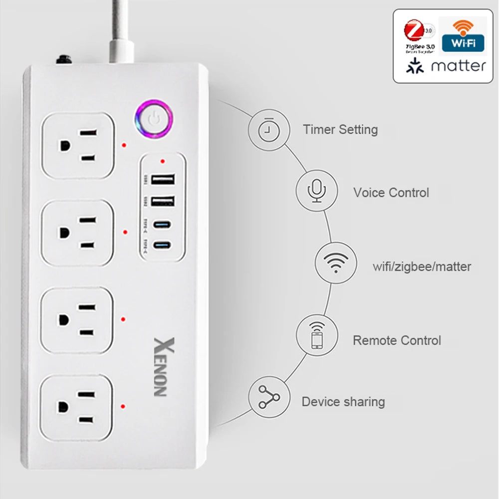 Smart WiFi/Zigbee/Matter Power Strip with 20W USB-C (Surge Protector)