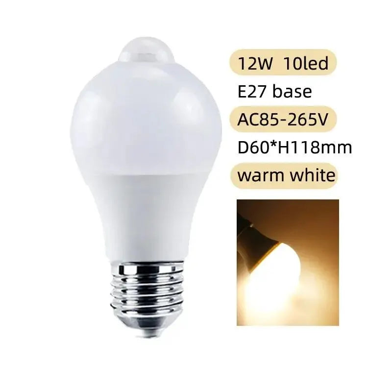 Motion-Activated LED Bulb (PIR Sensor, E27, 12W)