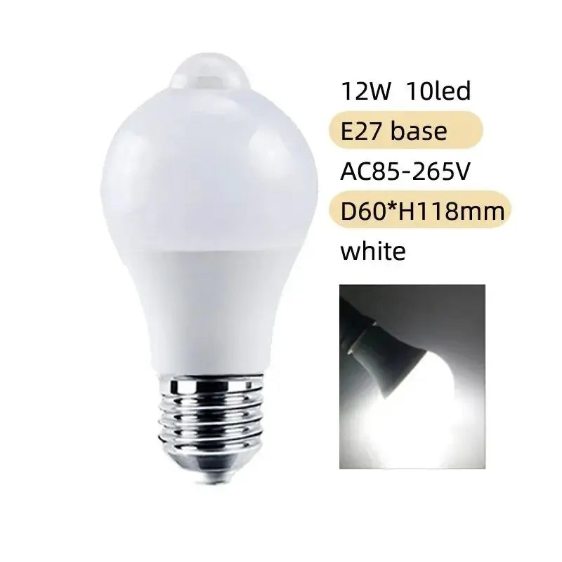 Motion-Activated LED Bulb (PIR Sensor, E27, 12W)