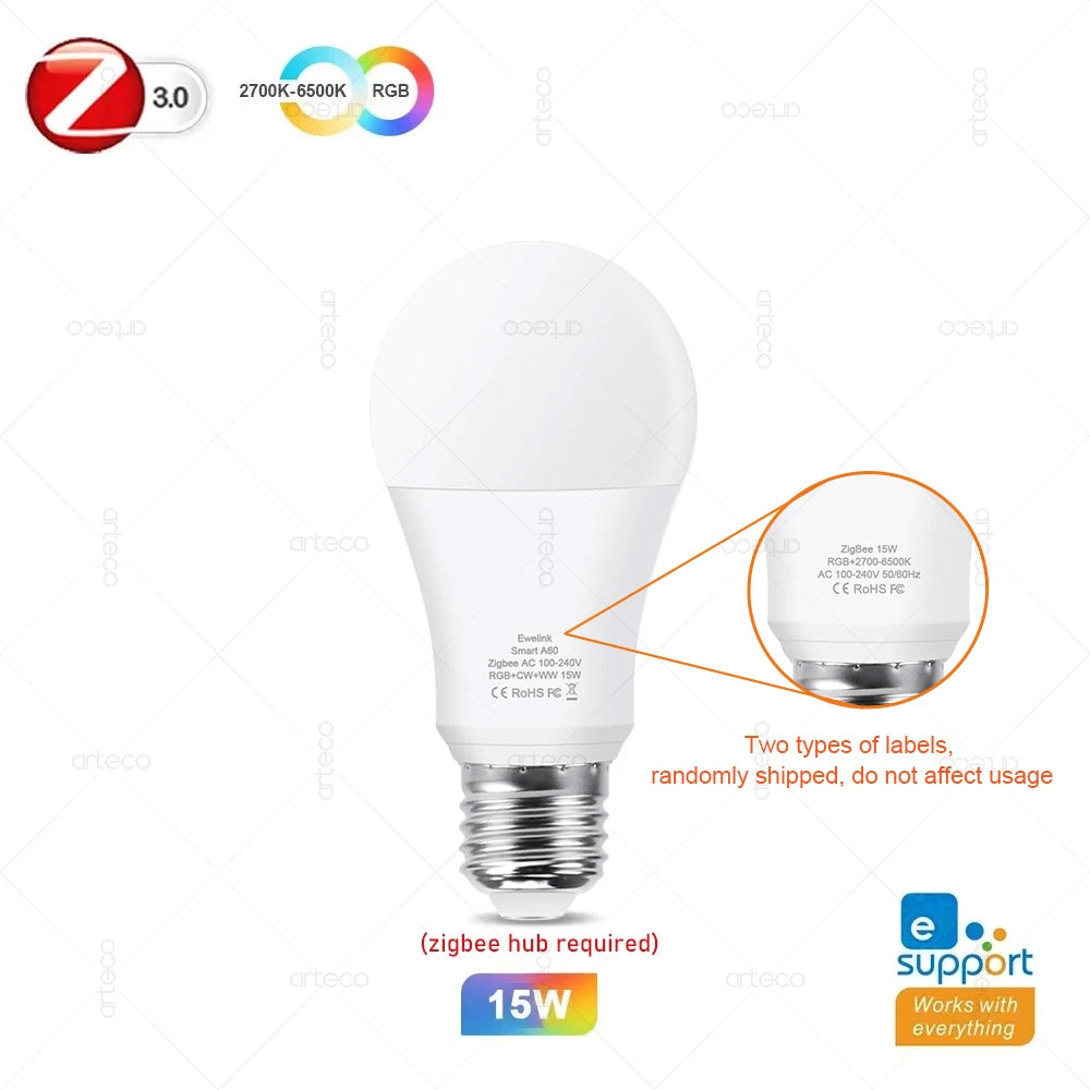 Zigbee Smart RGB LED Bulb (E27, 15W & 18W)