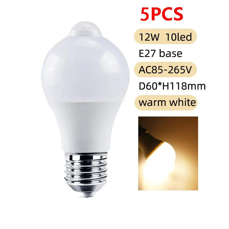 Motion-Activated LED Bulb (PIR Sensor, E27, 12W)