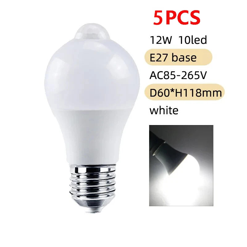 Motion-Activated LED Bulb (PIR Sensor, E27, 12W)