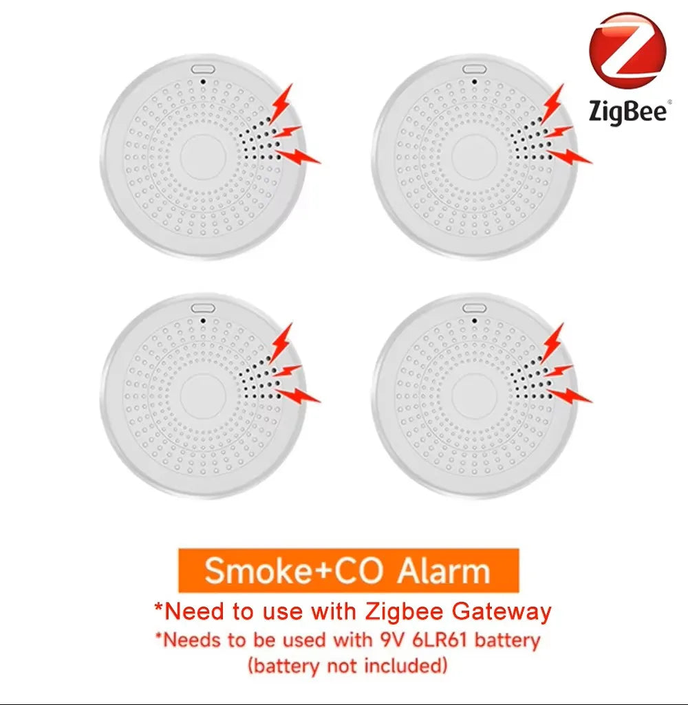 Zigbee Smoke & Carbon Monoxide Detector — App Alerts, Multi-Packs