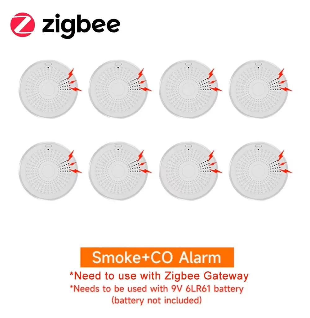 Zigbee Smoke & Carbon Monoxide Detector — App Alerts, Multi-Packs