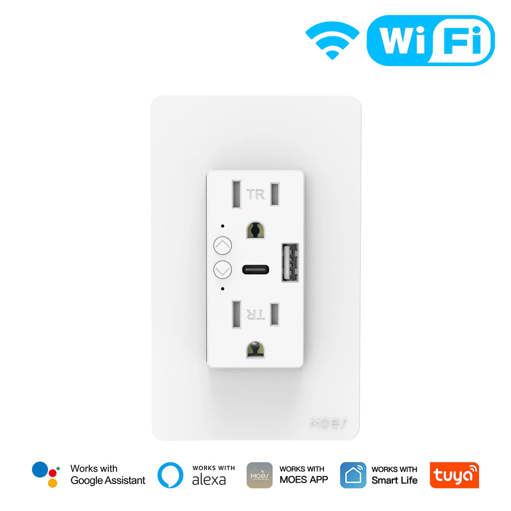 MOES Smart Wall Outlet with USB-C — WiFi, Alexa & Google Home